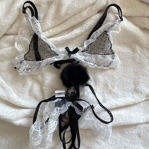 Black & White Lace Sheer Bralette and Garter Set